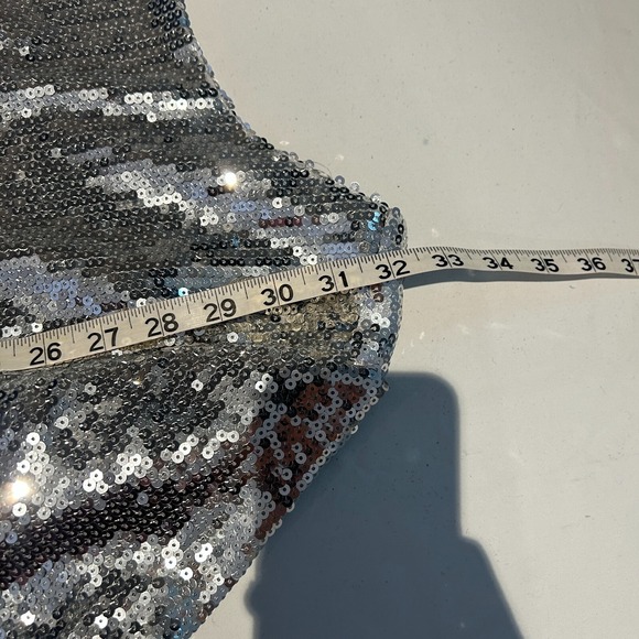 New FATE Silver Sequin Mini Dress Deep V Back Cutouts Size M Party Club Date - Picture 8 of 8